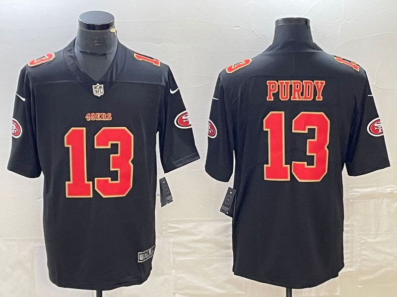 Men San Francisco 49ers #13 Purdy Black gold 2023 Nike Vapor Limited NFL Jersey style 1